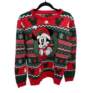 Disney Red and Green Mickey Mouse Crewneck Sweater